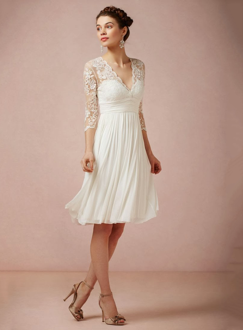 Charming A-Line/Princess V-neck Knee-length /Lace Wedding Dress